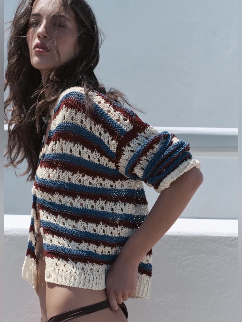 ZARA OPEN-KNIT STRIPED JACKET - Picture 5 of 10